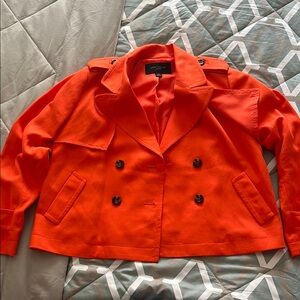 Ann Taylor Orange Pea Coat Tailored Fit Notched Lapel